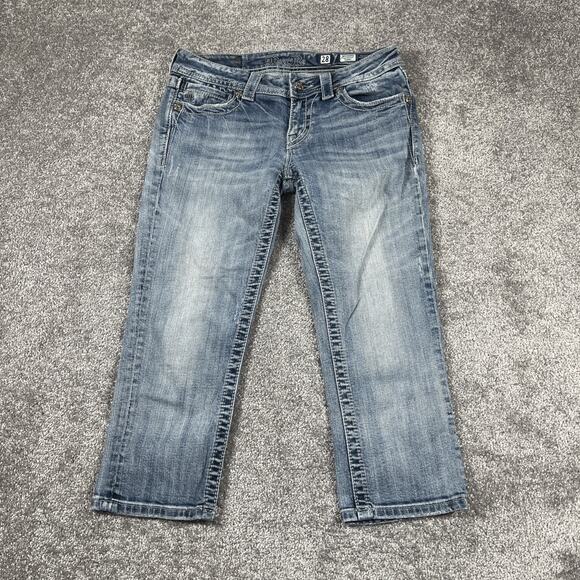 Miss Me Capri Jeans Womens 30 Y2K Angel Wings Embellished Distressed (Sz Tag 28) - Picture 2 of 12
